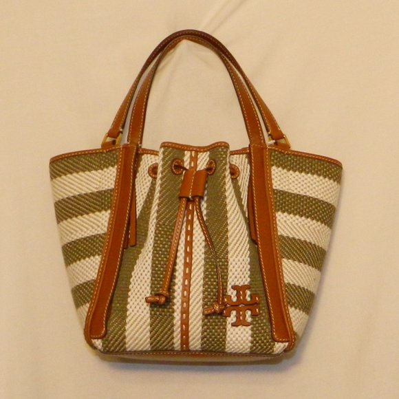 Tory Burch $598 135645 McGraw Stripe Drawstring Dragonfly Satchel NWT! - Picture 2 of 5